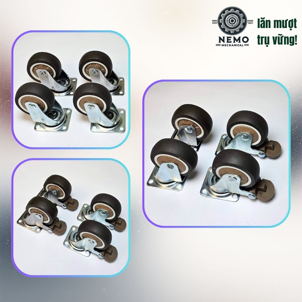 Bánh Xe TPR Nội Thất Cao Cấp – Chống Ồn, Không Xước Sàn (D40, D50)